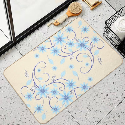 Blue Flowers (Sunny Beige)  Eco-Friendly Bath Mat
