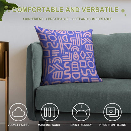 Shapes And Glyphs - Bold Brushstroke Abstract in Pink And Blue Soft Durable Construction Throw Pillow