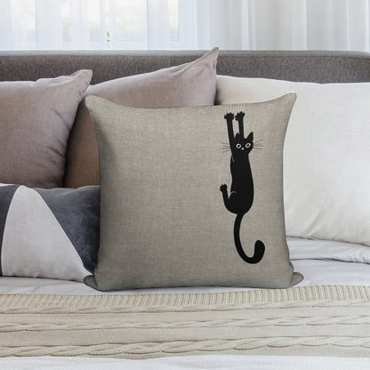 Black Cat Holding On Soft Durable Construction Throw Pillow
