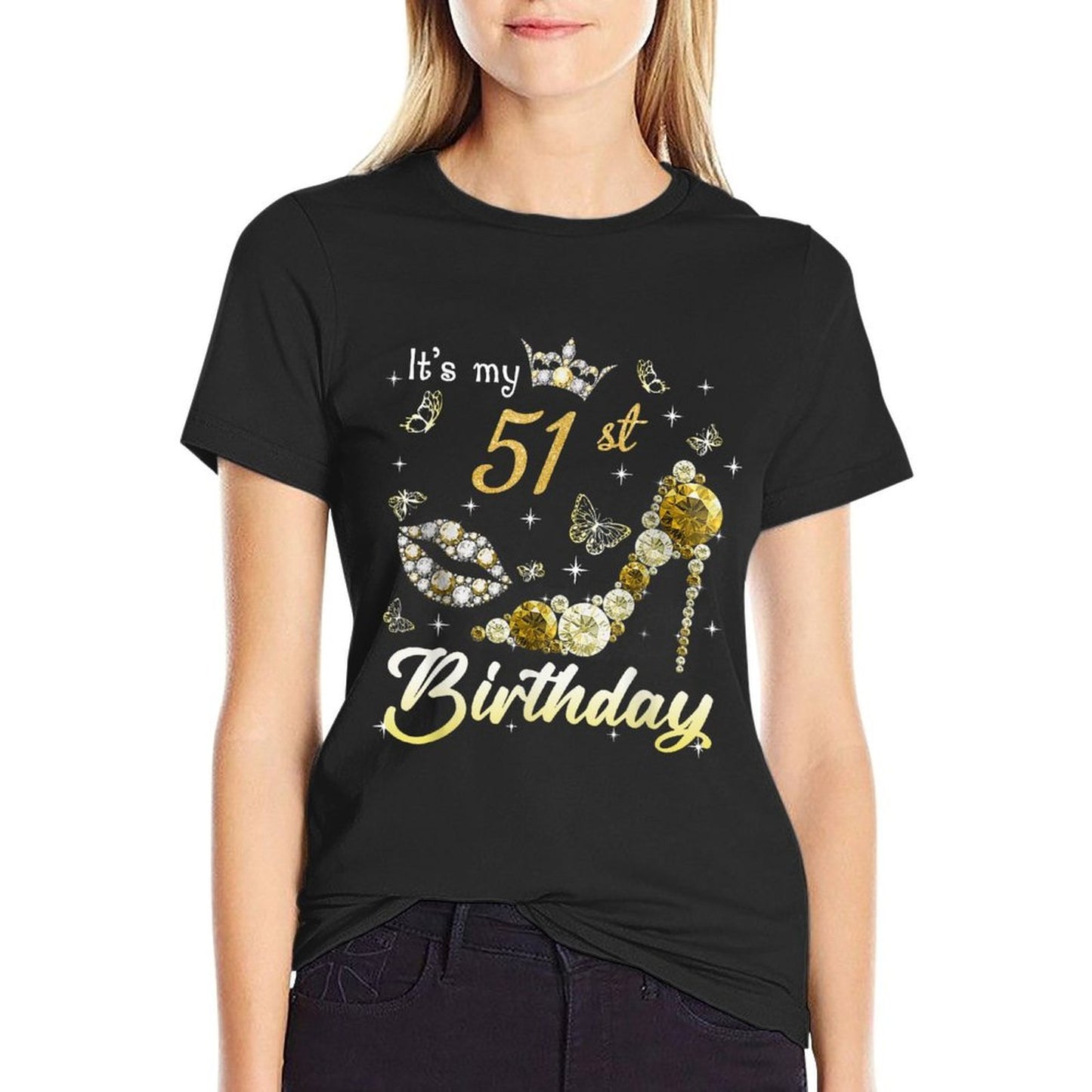 It's My 51st Birthday Queen 51 Year Old Crown Gold High Heel  Slim-fit Cut T-Shirt