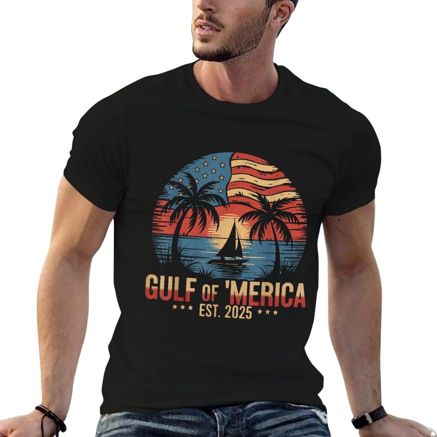 Gulf of 'Merica Vintage USA Flag Retro Coastal Sunset Vintage-inspired T-Shirt