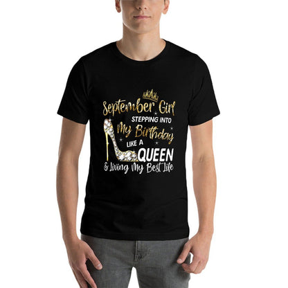 September Girl - Stepping Into My Birthday Like A Queen Bday  Heathered Texture T-Shirt