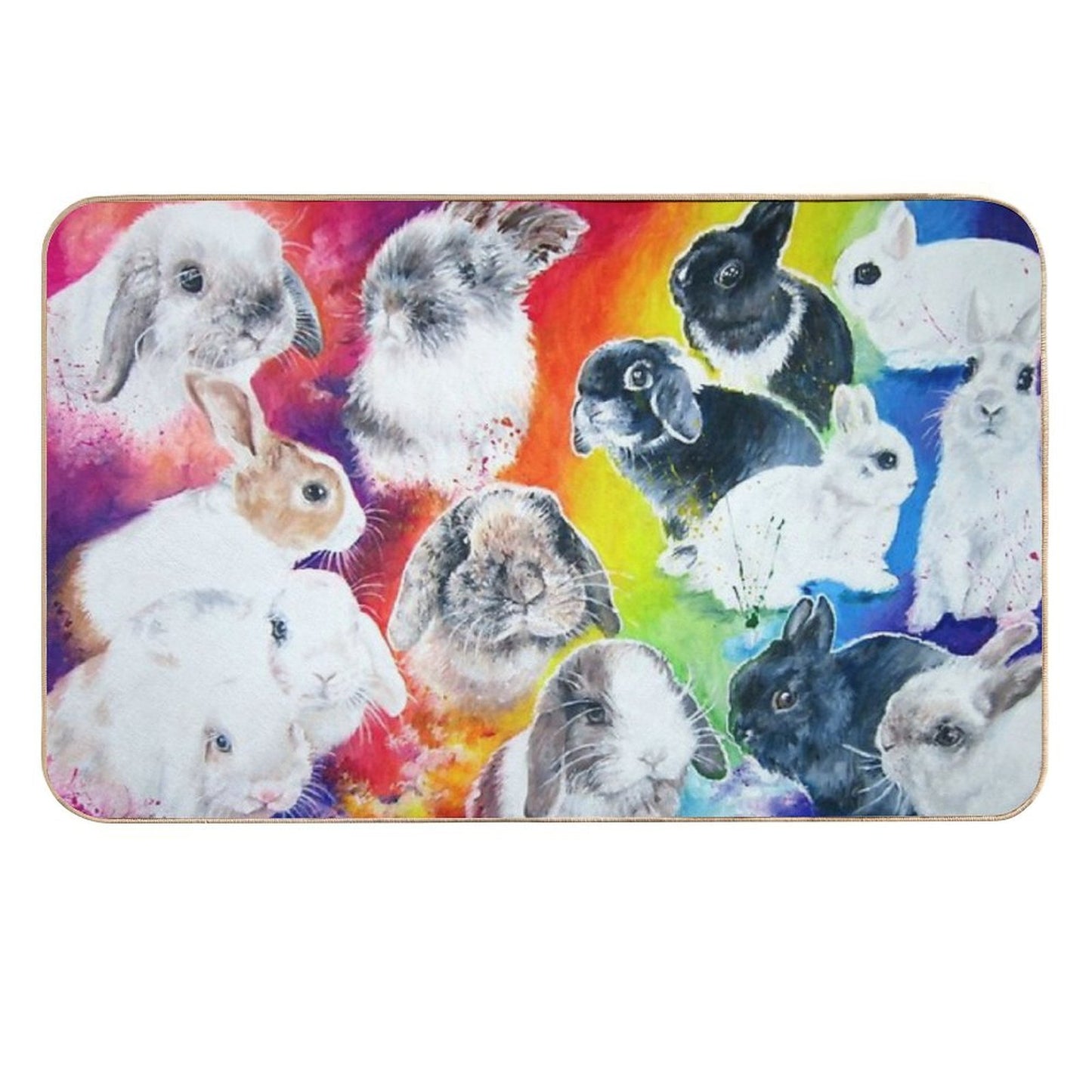 Painted Bunnies in A Rainbow  Multi-Purpose Bath Mat