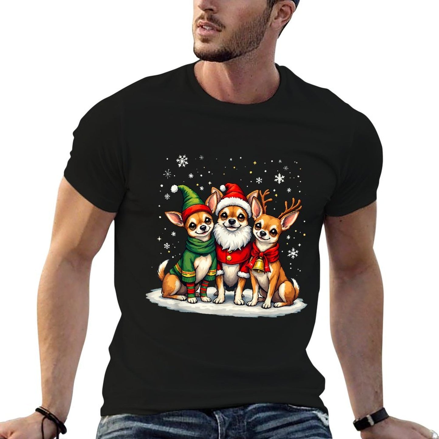 Chihuahua Christmas Dogs Funny Santa Reindeer Elf Holiday  Vintage-inspired T-Shirt