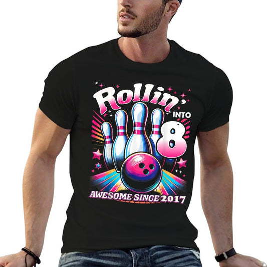 Bowling Party Rollin' 8 Awesome 2017 8th Birthday Girls  Summer-ready Fabric T-Shirt