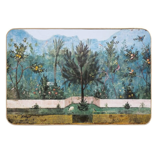 ANTIQUE ROMAN WALL PAINTING Flower Garden Flying Birds Pine,Quince And Apple Trees  Multi-Purpose Bath Mat