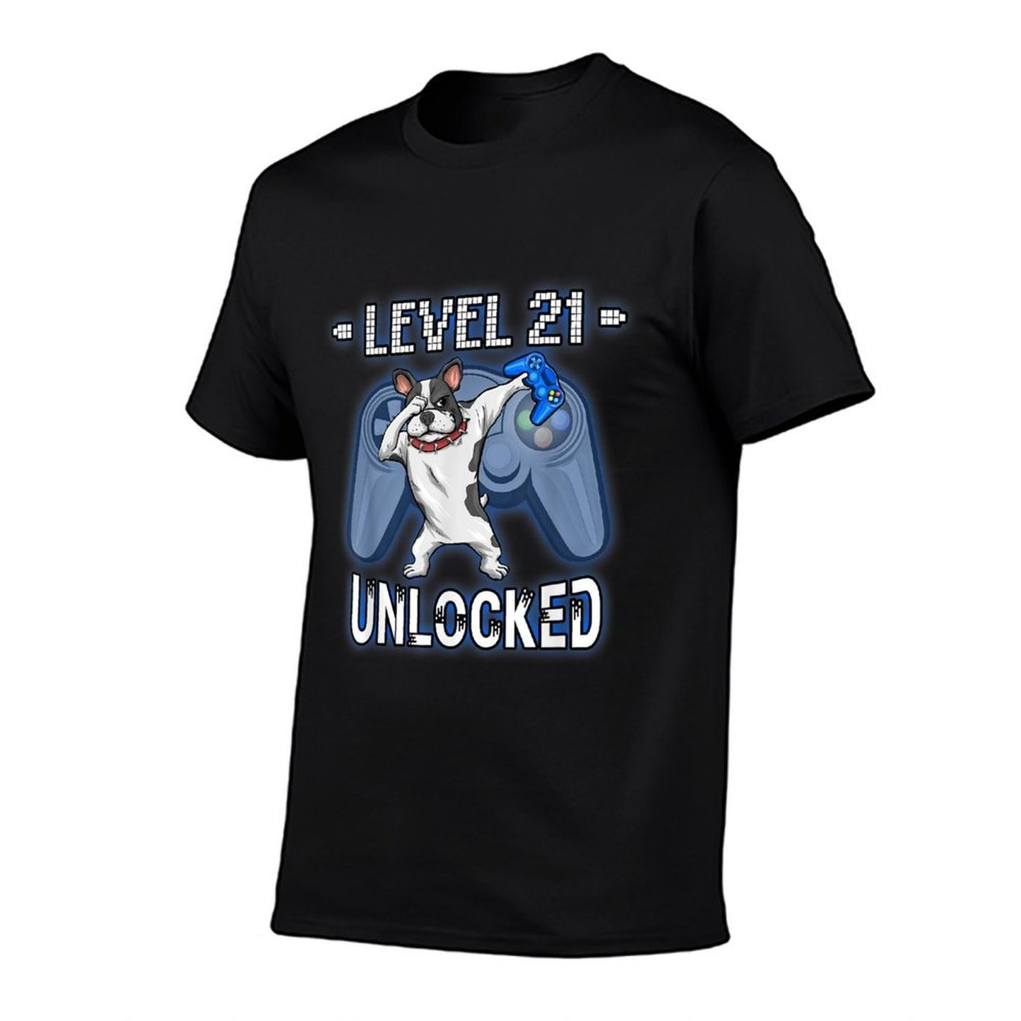 Level 21 Unlocked Dabbing French Bulldog Gamer 21st Birthday  Ribbed Collar T-Shirt