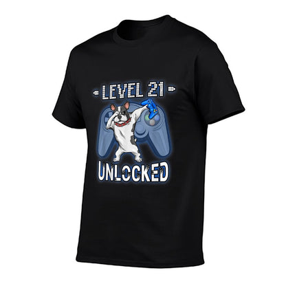 Level 21 Unlocked Dabbing French Bulldog Gamer 21st Birthday  Ribbed Collar T-Shirt