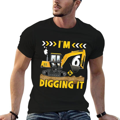 Kids 6th Birthday Boy I'm 6 & Digging It Excavator Birthday  Fade-proof Color T-Shirt