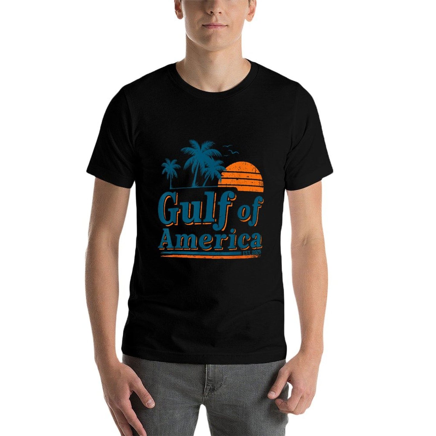 Retro Vintage Gulf Of US America 2025 American Gifts Ribbed Collar T-Shirt