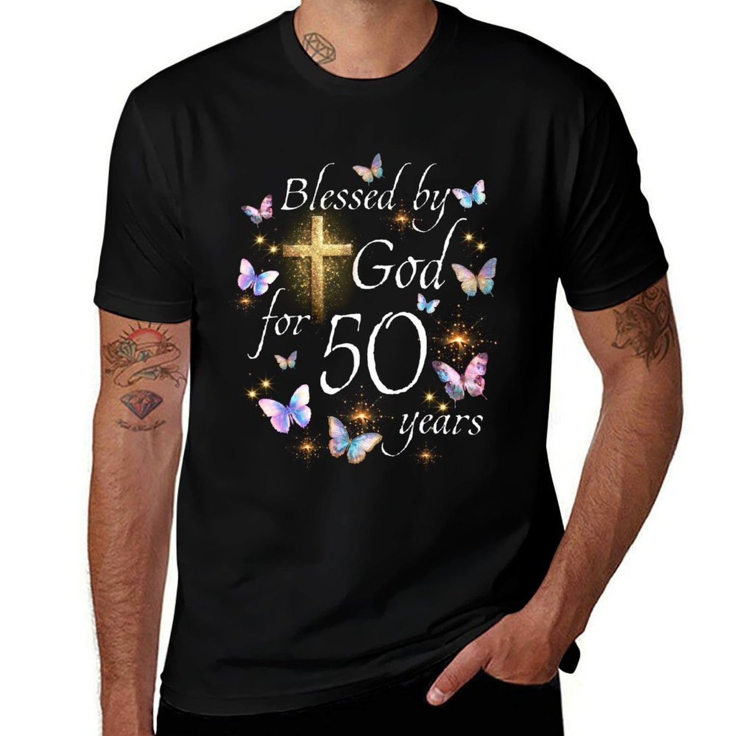 Blessed By God For 50 Year Butterfly Christian 50th Birthday  Versatile T-Shirt