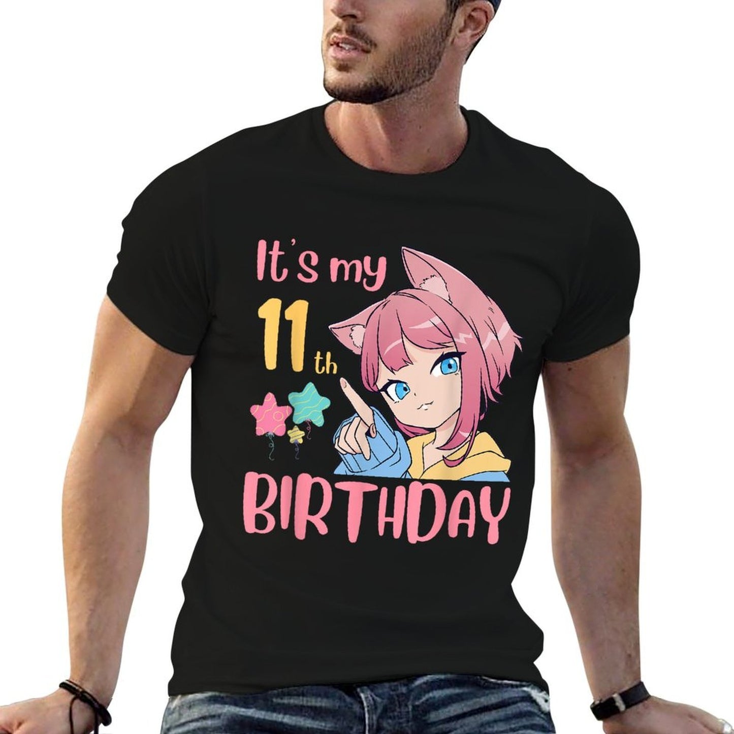 It's My 11th Birthday Anime Birthday Girl 11 Years Old Bday  Oversized Silhouette T-Shirt