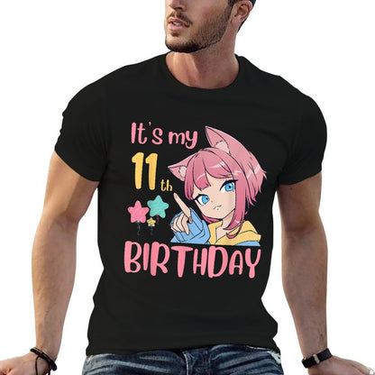 It's My 11th Birthday Anime Birthday Girl 11 Years Old Bday  Oversized Silhouette T-Shirt