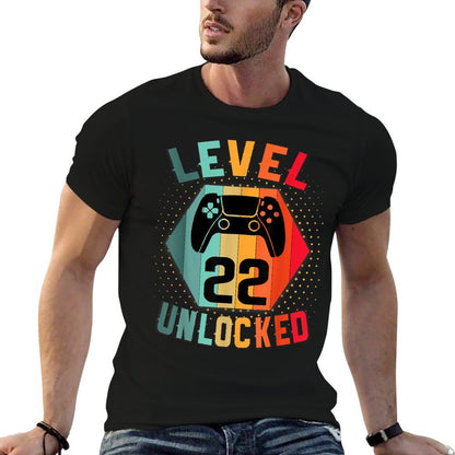 Level 22 Unlocked Birthday Shirt Vintage Gamer 22nd Birthday  Tagless Design T-Shirt