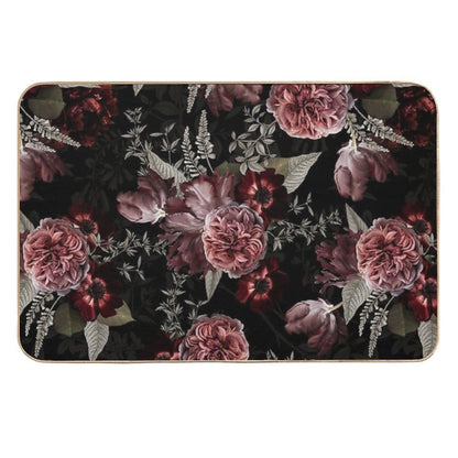 Dutch Vintage Midnight Roses And Tulips Pattern Botanical Night Garden Nightgarden  Fade-Resistant Bath Mat