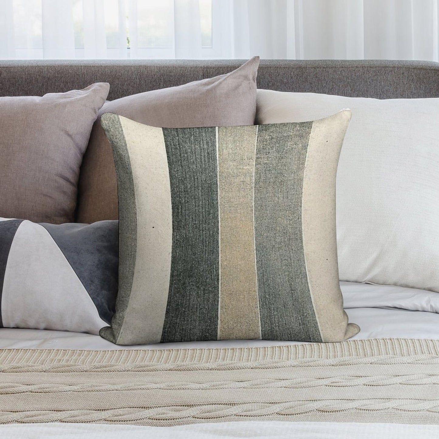 Classic Stripes Grey And Tan Design Pattern A Line Dress Classic Home Decor Stripes Soft Shrink-Resistant Throw Pillow