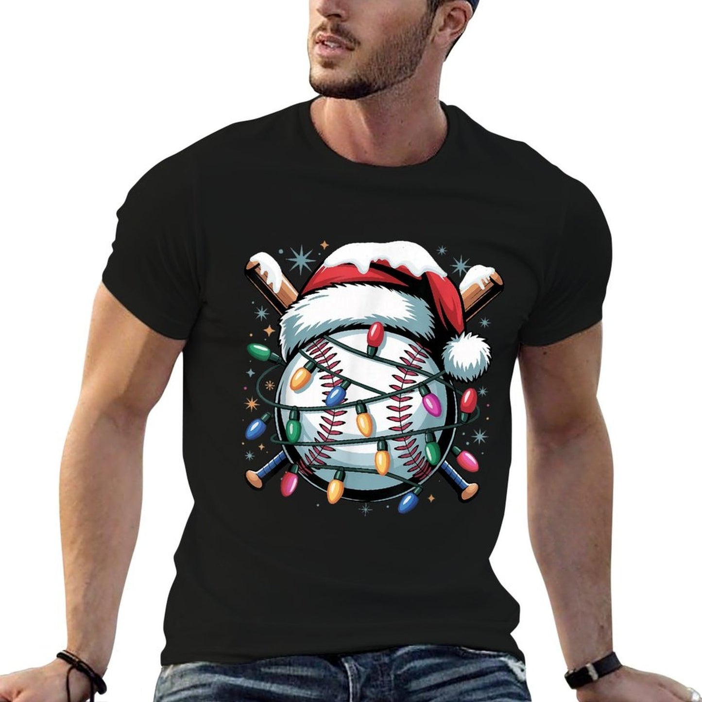 Christmas Baseball Boy Youth Kid Men Santa Hat Xmas Baseball  Versatile T-Shirt