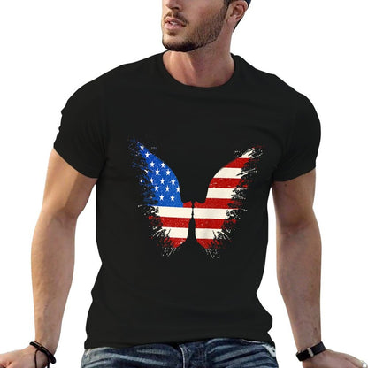 American Flag Angel Wings, 4th Of July on BACK  Lightweight T-Shirt