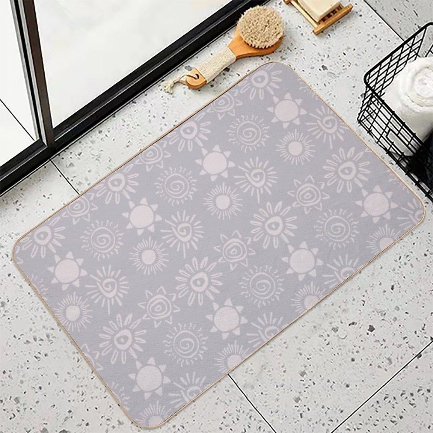Magical Sun Bohemian Dreamy Aesthetic In Muted Colors Blue Gray  Absorbent Bath Mat