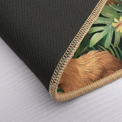 Cute Capybaras Frolic Amidst Lush Tropical Plants  Absorbent Bath Mat