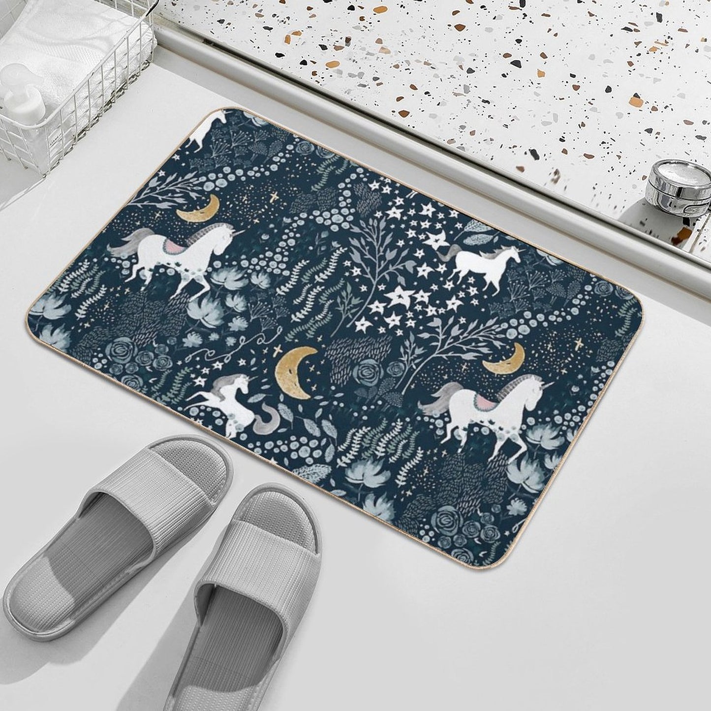 Unicorns Fields - Moody Blue  Fade-Resistant Bath Mat