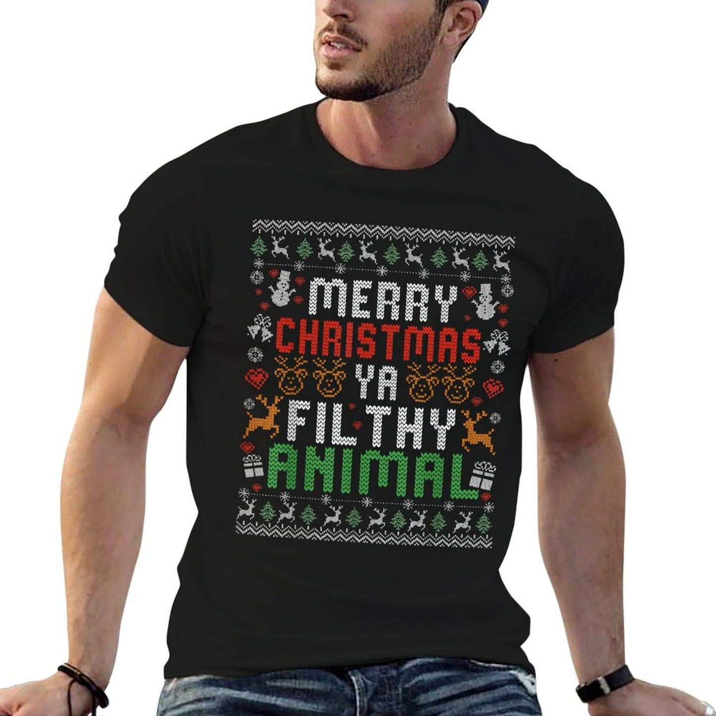 Merry Christmas Animal Filthy Ya Xmas Pajama Men Women  Moisture-wicking T-Shirt