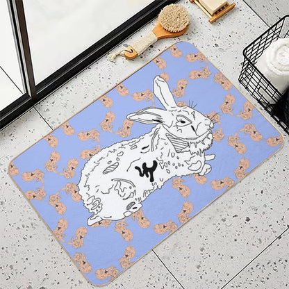 Sweet Bunny - Illustration - Vegan Art  Repositionable Bath Mat