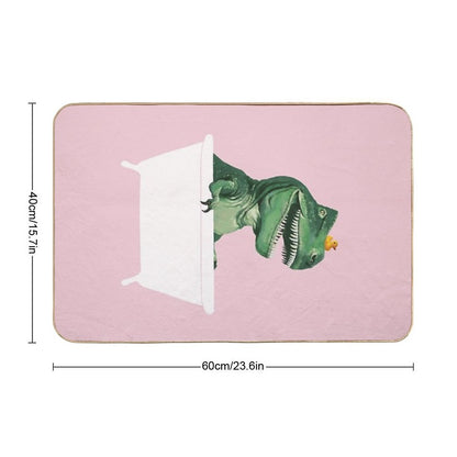 Playful T-Rex in Bathtub Pink  Anti-Trip Bath Mat