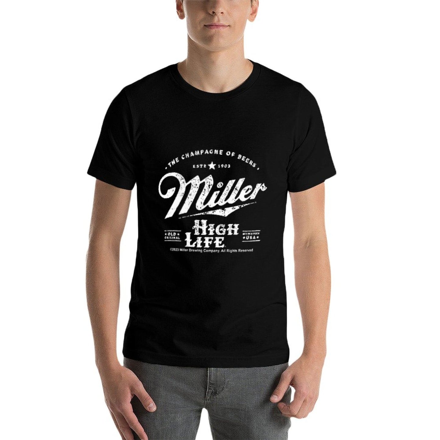 Coors Miller High Life Champagne of Beers Front And Back Ribbed Collar T-Shirt