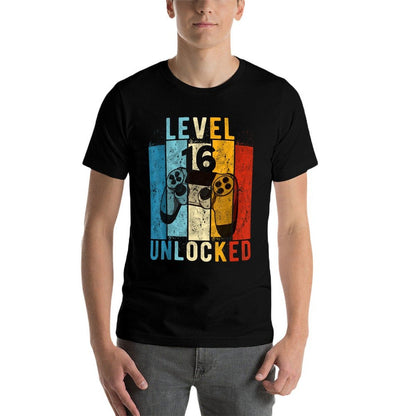 Level 16 Unlocked Video Gamer 16 Year Old 16th Birthday Gift  Summer-ready Fabric T-Shirt