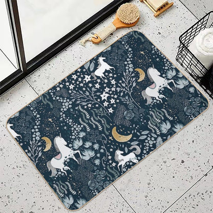 Unicorns Fields - Moody Blue  Fade-Resistant Bath Mat