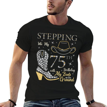 Stepping Into My 75th Birthday With My Boots On The Ground  Heathered Texture T-Shirt