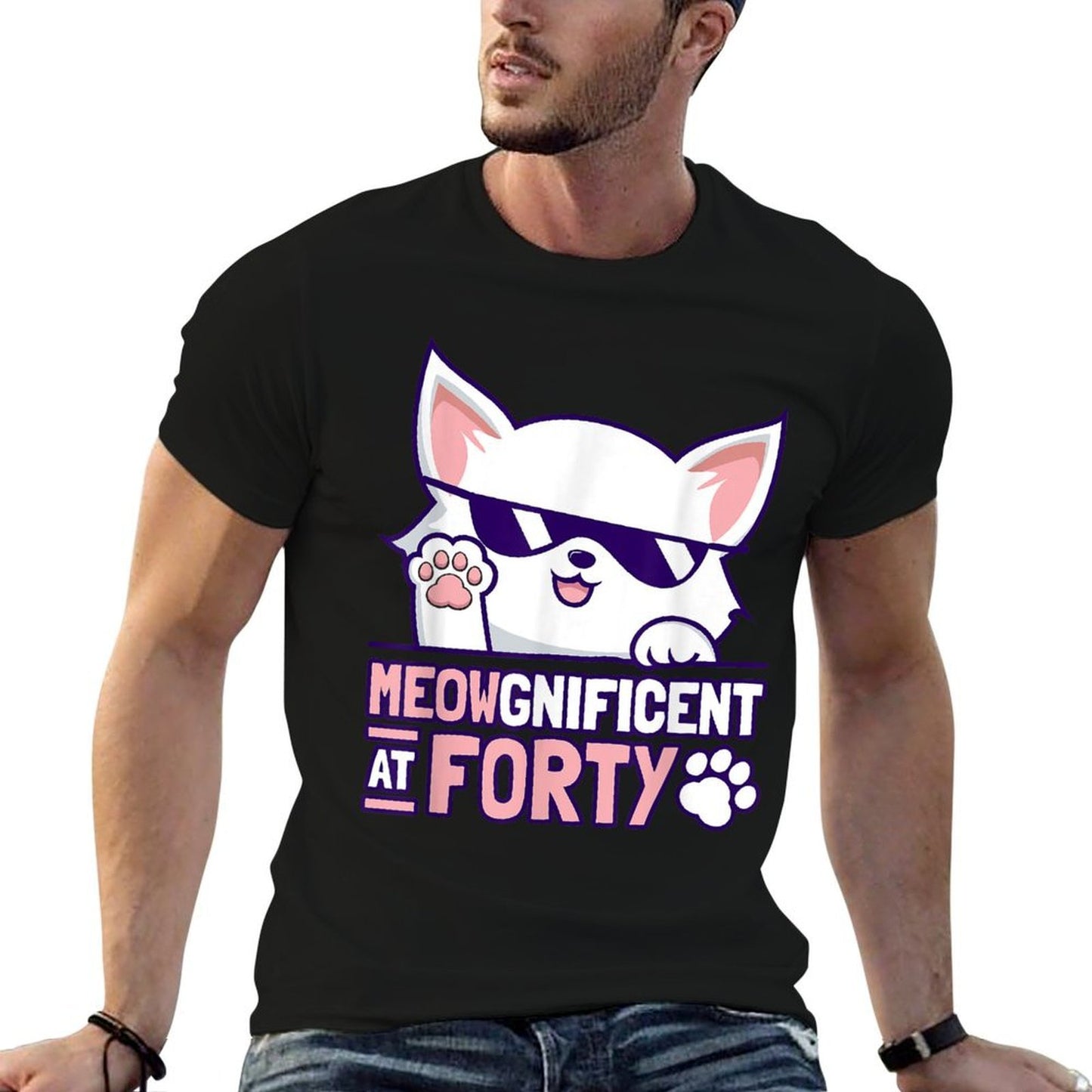 40th Birthday Cat Lover 40 Year Cat Owner Birthday Age 40  Easy-care T-Shirt
