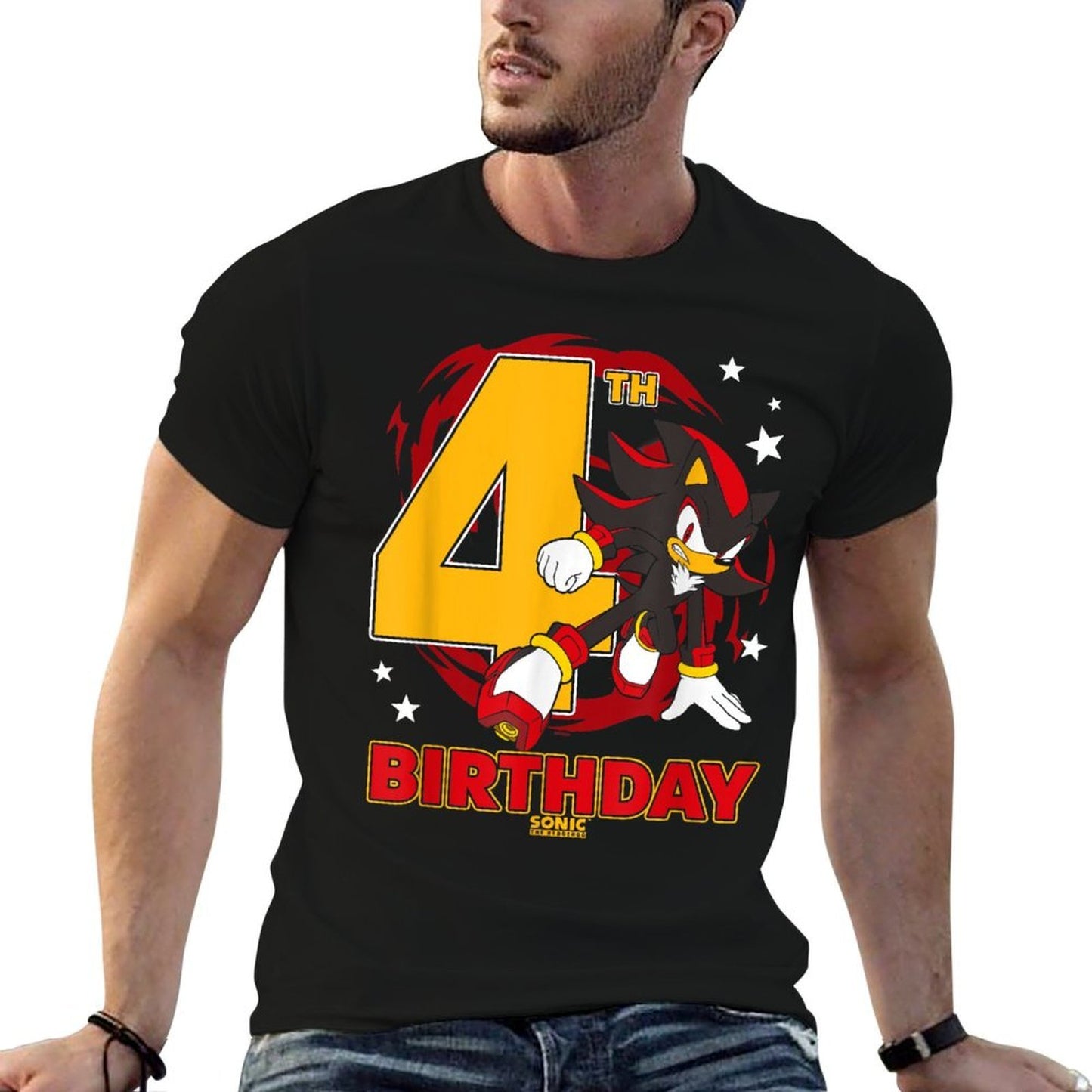 Sonic The Hedgehog 4th Birthday Epic Shadow Big Chest Logo  Trendy Pattern T-Shirt