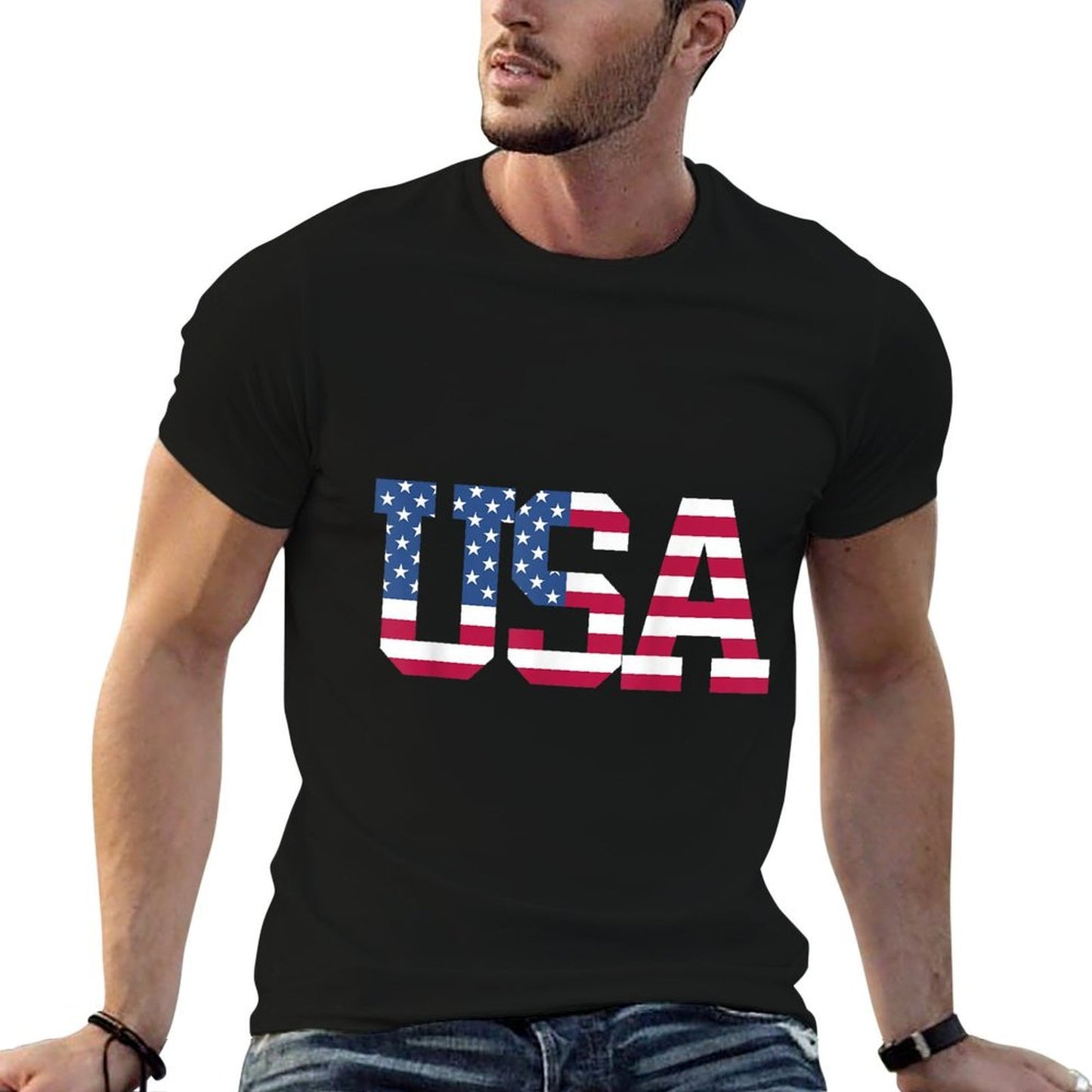USA American Flag Patriotic Red White Blue Stars & Stripes  Slim-fit Cut T-Shirt