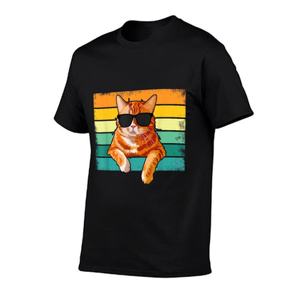 Vintage Style Orange Tabby Cat Wearing Sunglasses Funny  Rolled Sleeves T-Shirt