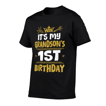 Happy It's My Grandson's 1st Birthday 2024 1 Year Old  High-quality Stitching T-Shirt