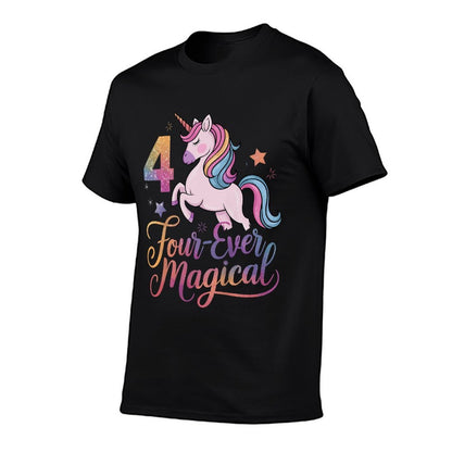 Four-Ever Magical Unicorn Outfit 4th Birthday for Kids  Oversized Silhouette T-Shirt