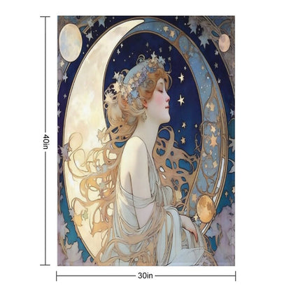 Celestial Dreams Alphonse Mucha Inspired Moon And Stars Plush Throw Blanket