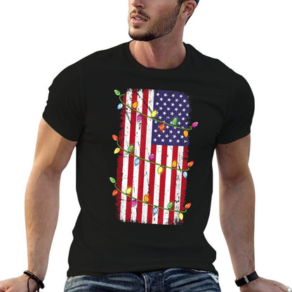 Christmas Lights USA Patriotic Veteran Christmas  Tagless Design T-Shirt