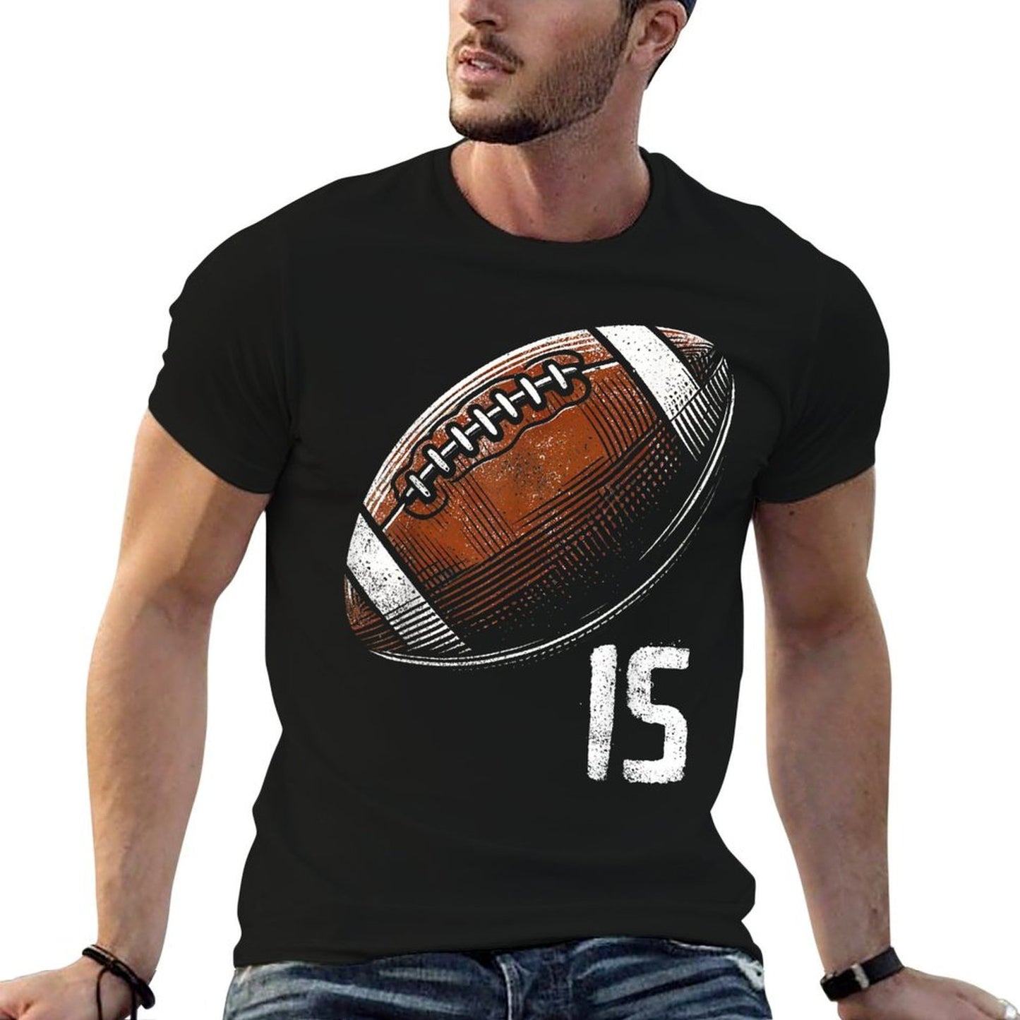 Football Jersey Number 15 Vintage 15th Birthday 15 Years Old  Cotton T-Shirt