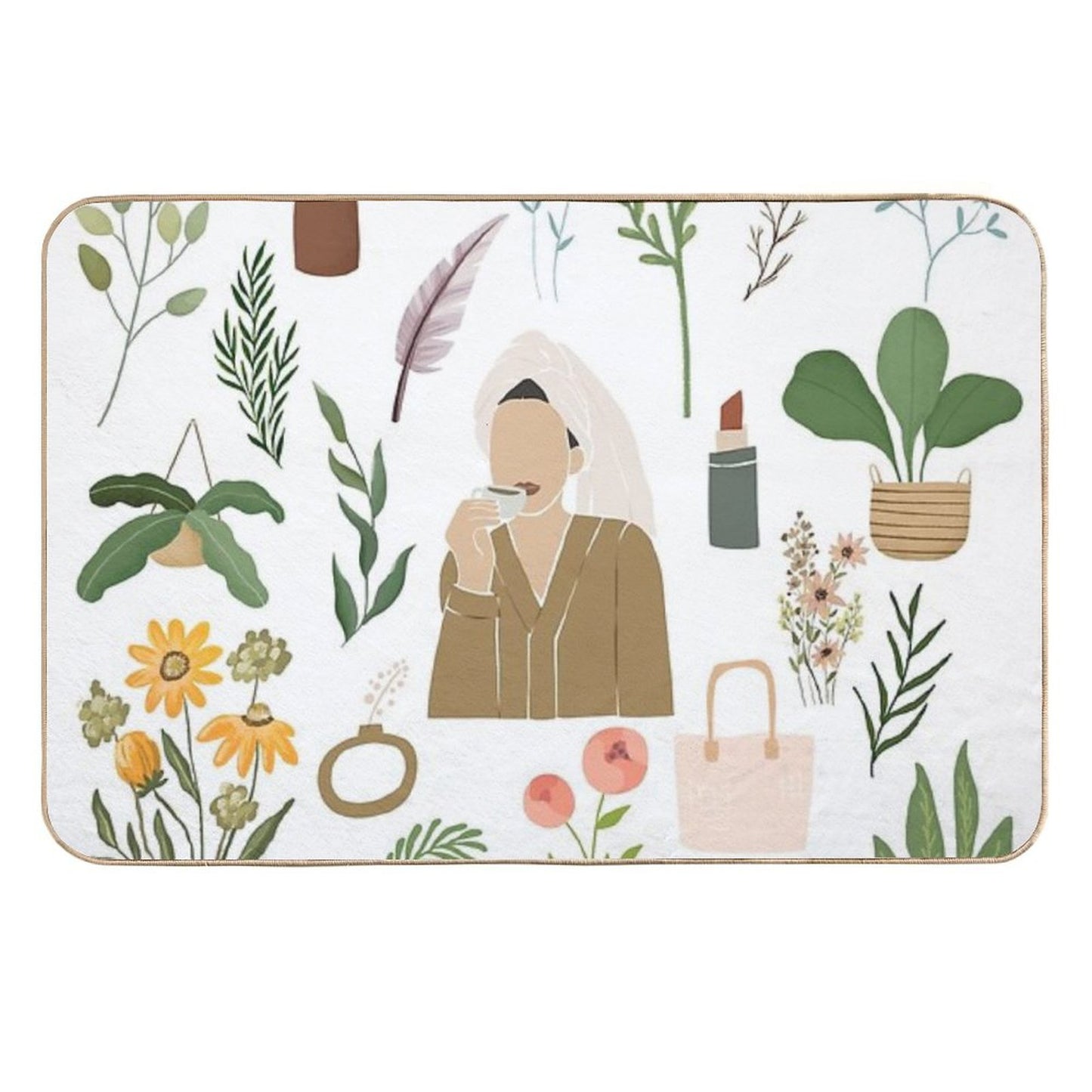 Vintage Selfcare Plants  Easy To Clean Bath Mat