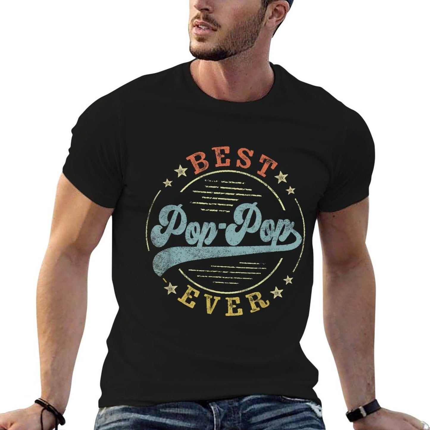 Best Pop-Pop Ever Father's Day PopPop Gifts Vintage Emblem  Ribbed Collar T-Shirt