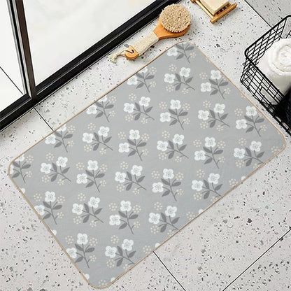 2731 E - Hand Drawn Ditsy Flowers, Grey Silver  Fade-Resistant Bath Mat