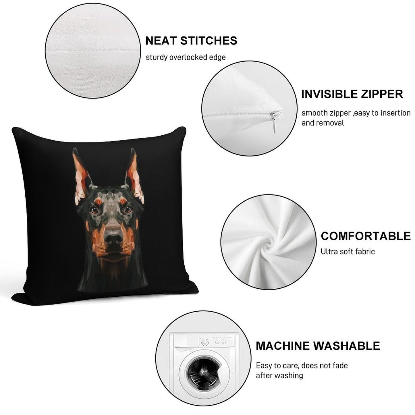 Doberman Low Poly Soft Luxury Feel Throw Pillow