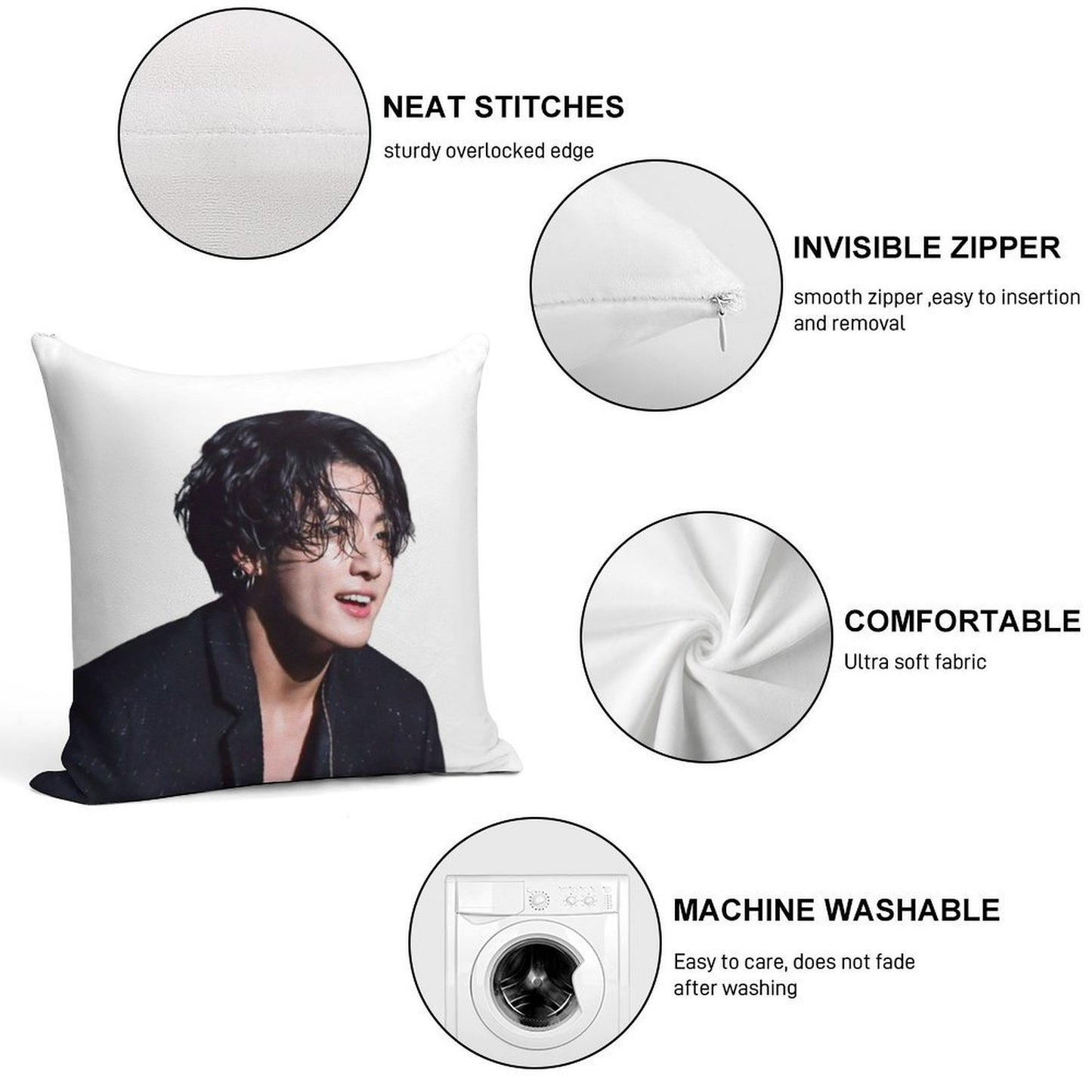 Jungkook Long Hair Hot Soft Gift Ready Throw Pillow