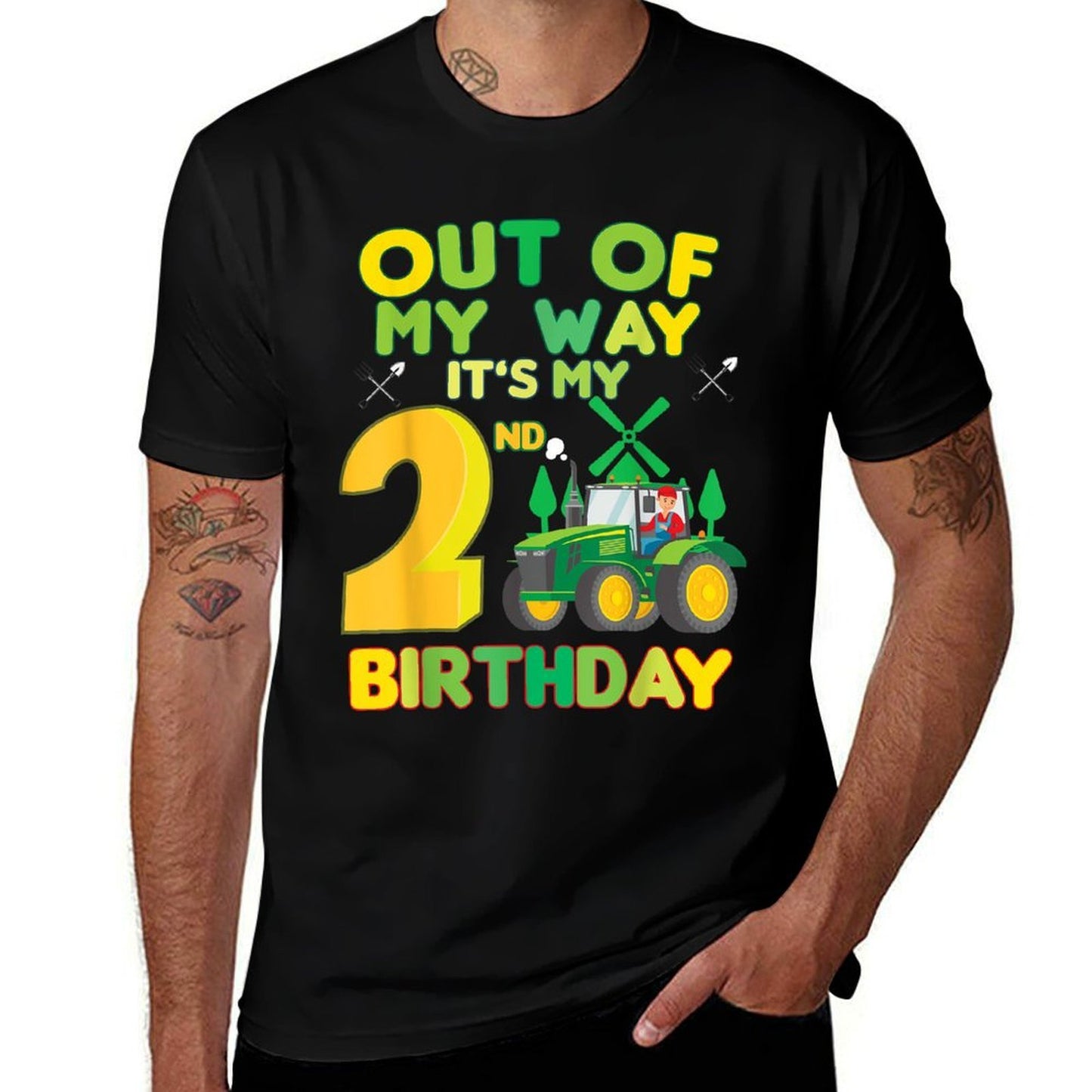 Kids Farmer Bday Out of My Way It's My 2nd Birthday Tractor  Easy-care T-Shirt