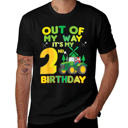 Kids Farmer Bday Out of My Way It's My 2nd Birthday Tractor  Easy-care T-Shirt