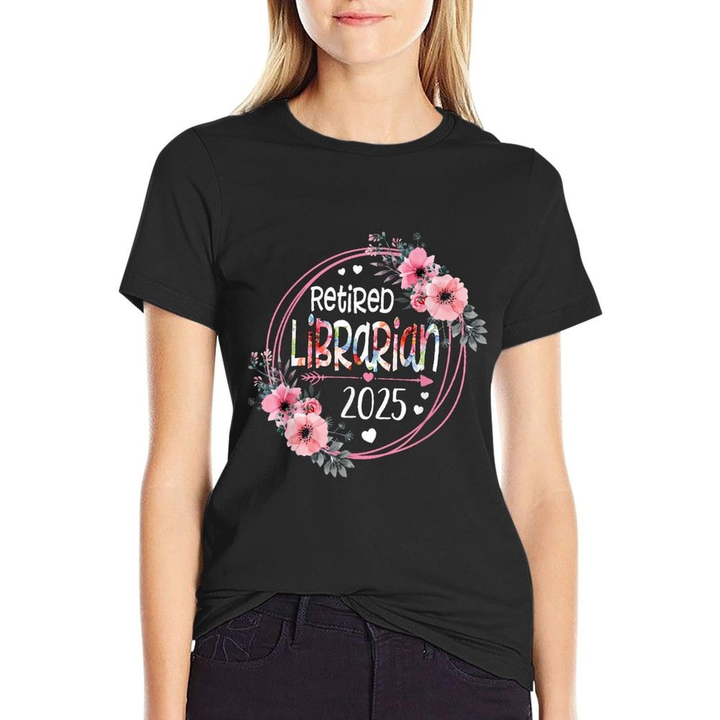 Floral Retired Librarian Est 2025 Retirement Gift For Women  Graphic-printed T-Shirt