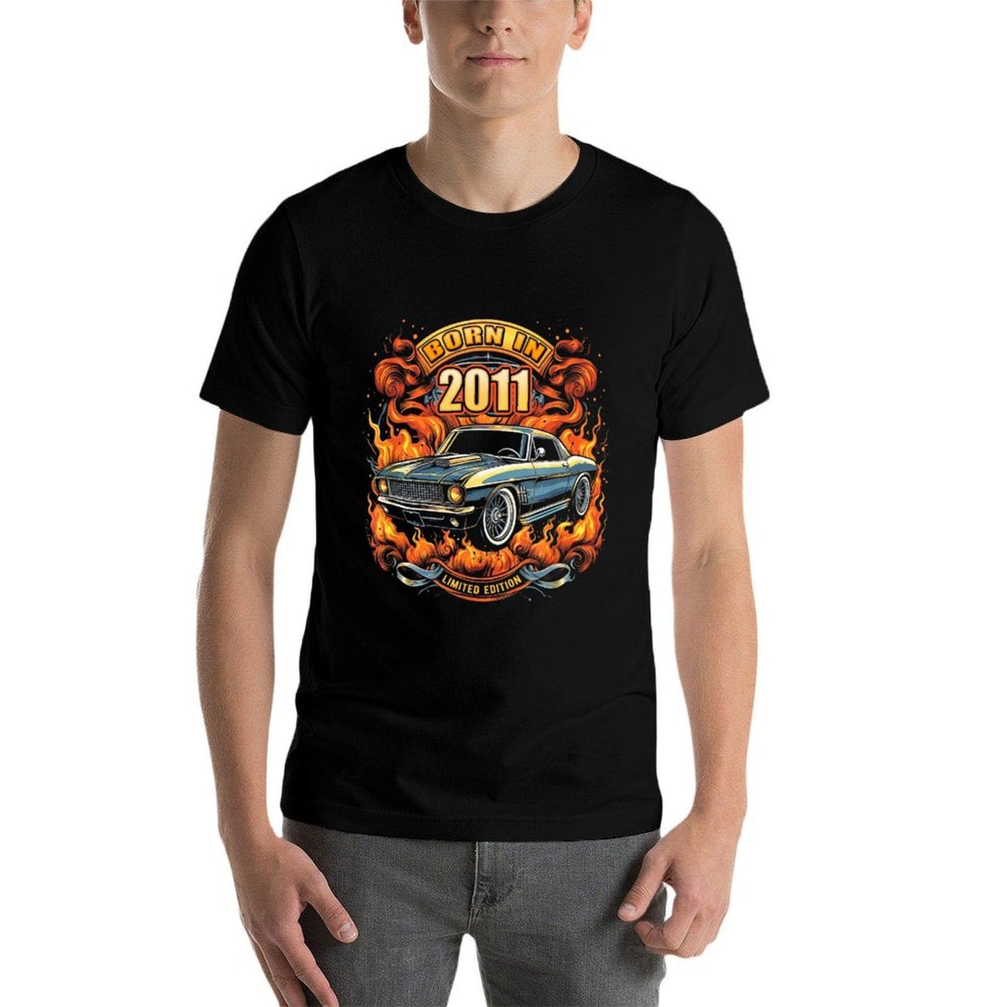 Born In 2011 Hot Rod Muscle Car Lovers 14th Birthday  Oversized Silhouette T-Shirt